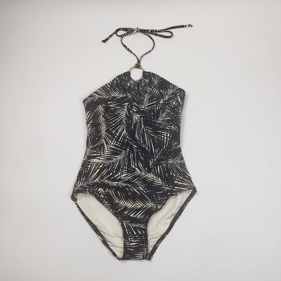 Michael Kors Black Sonoran Palm Logo Ring Halter One-Piece Swimsuit Size 8 NWT - Picture 14 of 16